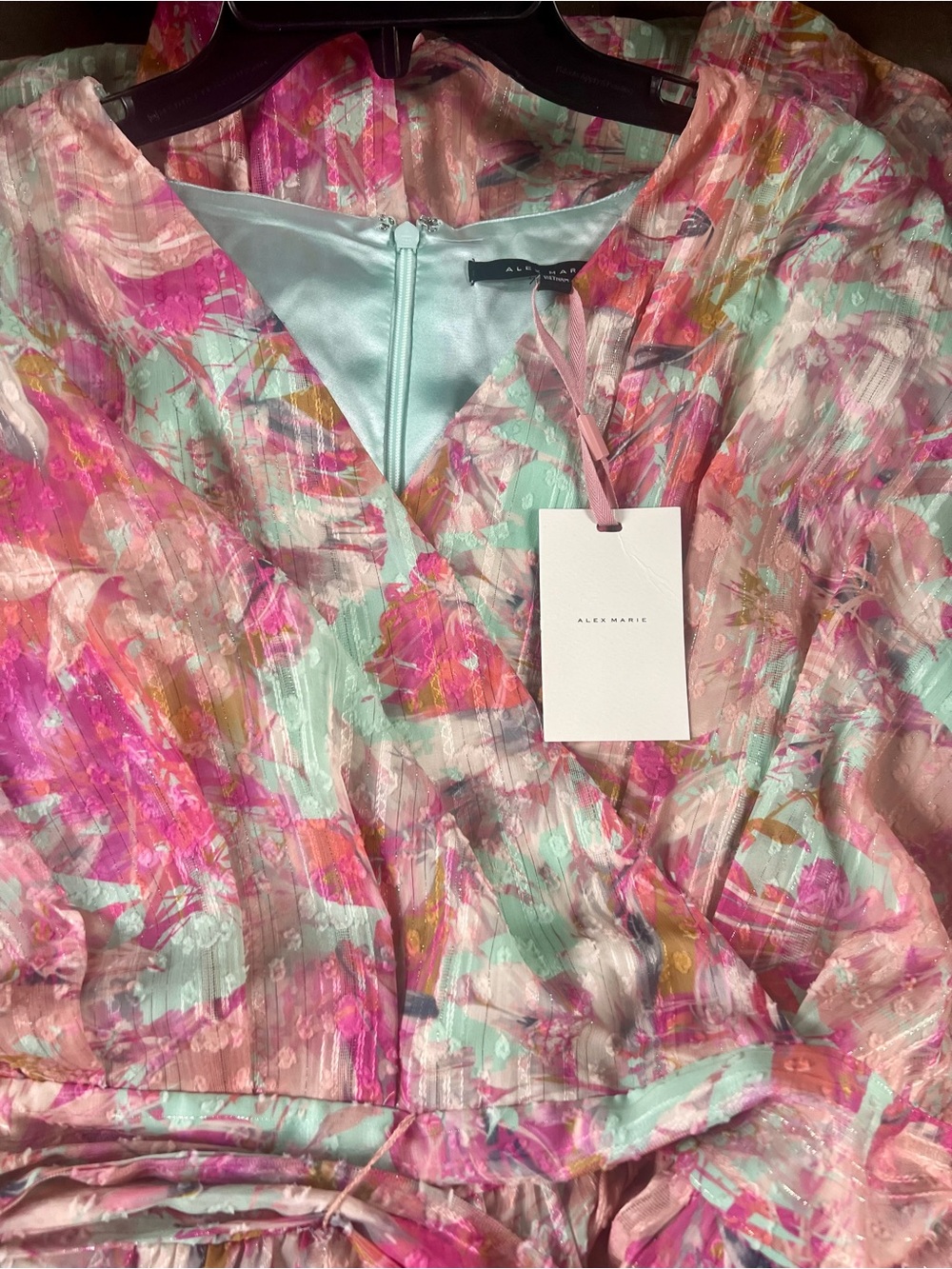 Alex Marie Simone Pastel Floral Dress in Pink and Teal - Picture 8 of 10